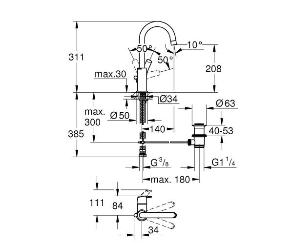 Grohe Eurosmart Tek Kumandalı Lavabo Bataryası L-Boyut - 23537002