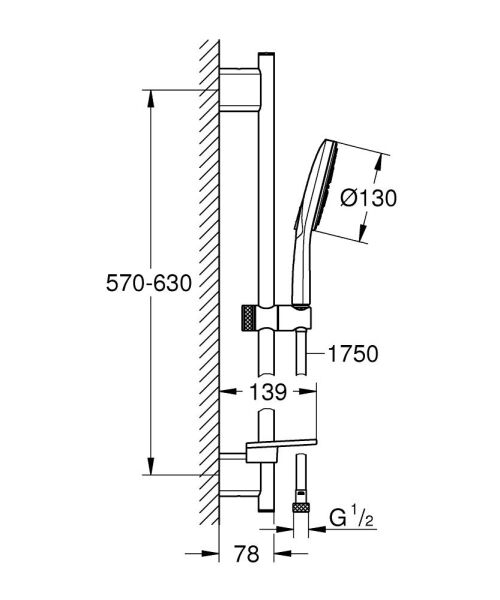 Grohe Rainshower SmartActive 130 Sürgülü duş seti 3 akışlı
