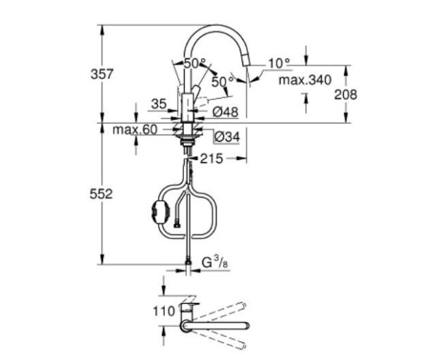 Grohe Bauedge Tek Kumandalı Spiralli Eviye Bataryası - 30536000