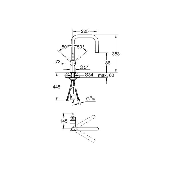Grohe Minta Tek Kollu Eviye Bataryası 1/2'' 32322002