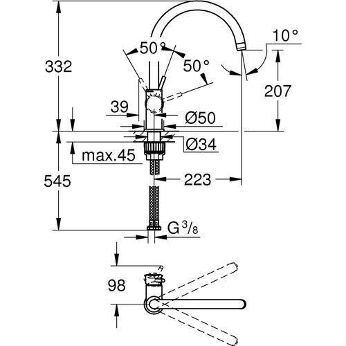 Grohe Bauclassic Tek Kumandalı Eviye Bataryası 31535001