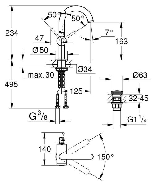 Grohe ATRİO TEK KUMANDALI LAVABO BATARYASI 1/2'' M-SİZE - 32043DA3