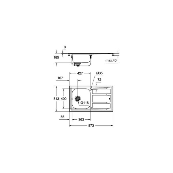 Grohe K400 Tek Hazneli Damlalıklı Paslanmaz Çelik Eviye - 31568SD0