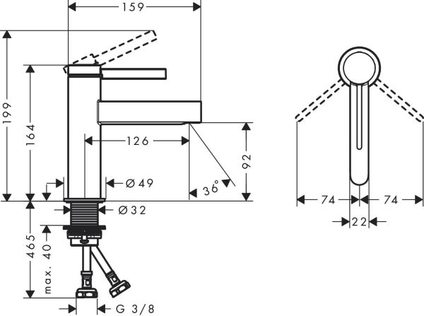 Hansgrohe Finoris  Bas-aç gider seti ile tek kollu lavabo bataryası 100 - 76010000