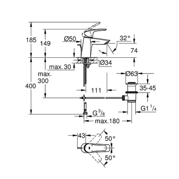 Grohe Tek Kumandalı Lavabo Bataryası - 23965003