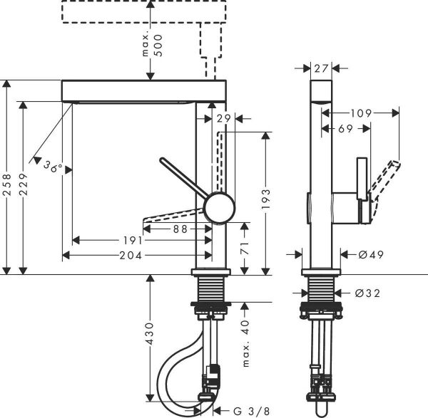 Hansgrohe Finoris Lavabo Bataryası 230, 2jet spiralli - 76063000