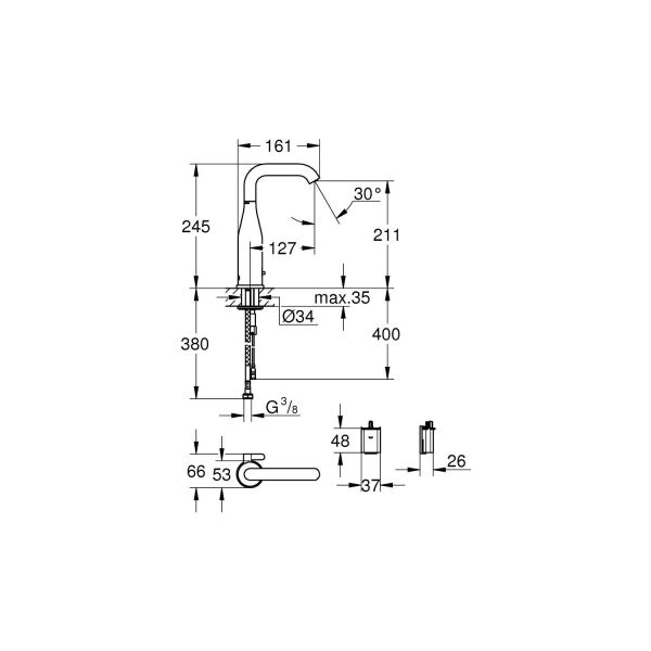 Grohe Fotoselli Lavabo Bataryası Pilli çift su girişli 36445000