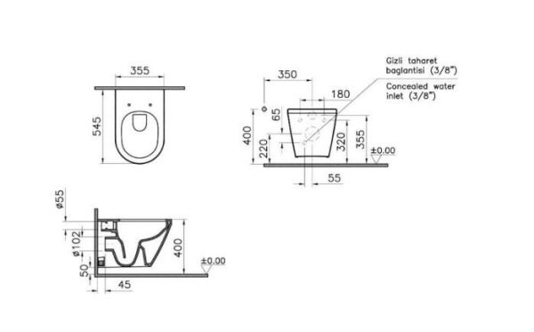 Vitra Gömme Rezervuar Set + Vitra Integra Asma Klozet (Kapak Dahil)