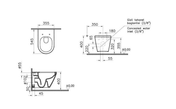 Vitra Gömme Rezervuar Set + Vitra Integra Asma Klozet (Kapak Dahil)