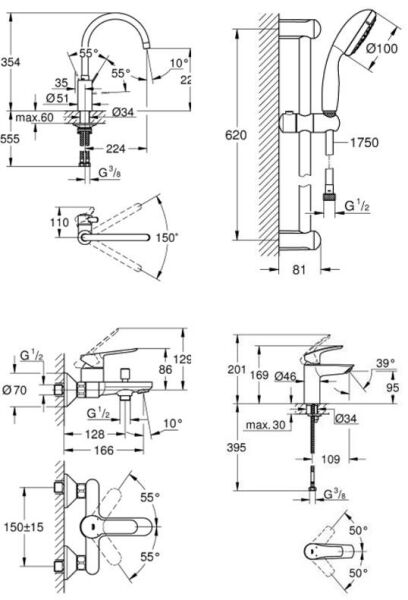 Grohe Euro 4'lü Batarya Seti - 32843SET