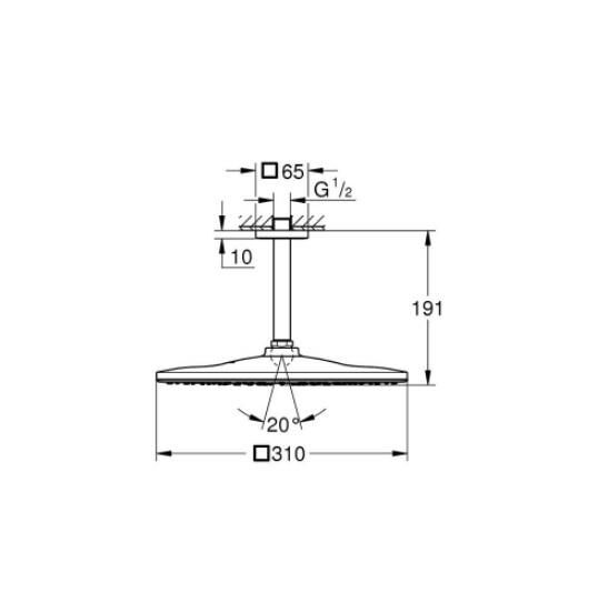 Grohe RAİNSHOWER MONO 310 CUBE TEPE DUŞU SETİ 142 MM, TEK AKIŞLI - 26566GN0