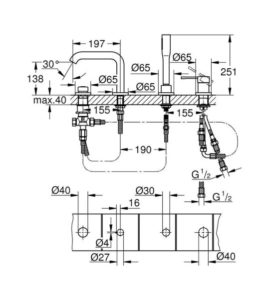 Grohe Essence Dört Delikli Küvet Bataryası - 19578DL1