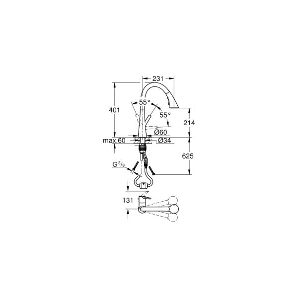 Grohe Eviye Bataryası Spiralli 2 Fonk. Zedra Super STEEL-32294DC2