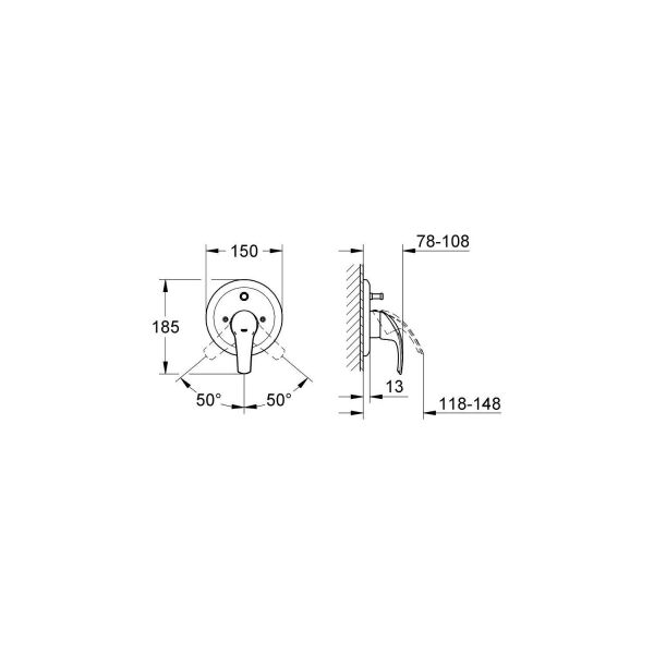 Grohe Eurosmart Divertörlü Dış Ayna Volan Grubu Tek Kollu Banyo Bataryası 19450001