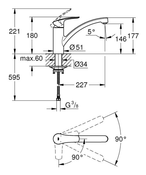 Grohe Eurosmart Tek Kollu Evye Bataryası 1/2'' - 30260003