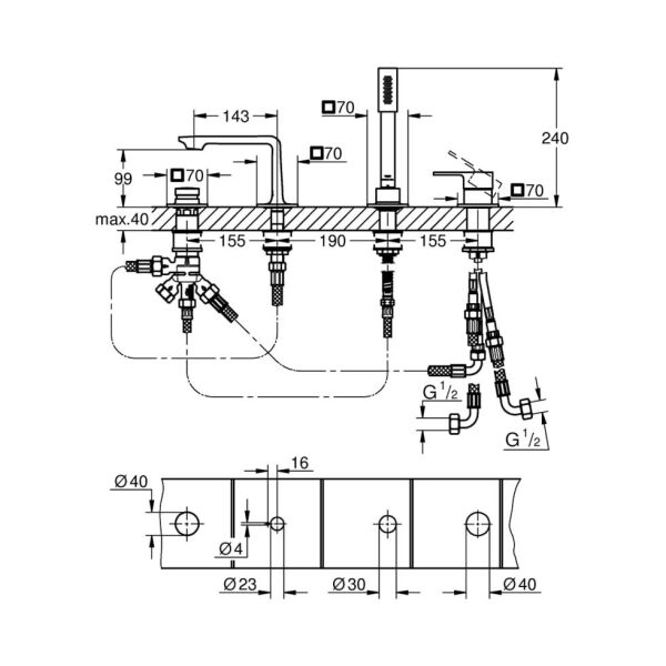 Grohe Dört Delikli Küvet Bataryası - 19316001