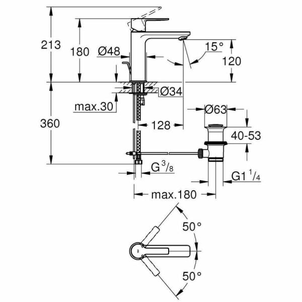 Grohe Lineare Tek Kumandalı Lavabo Bataryası S-Boyut (32114001)