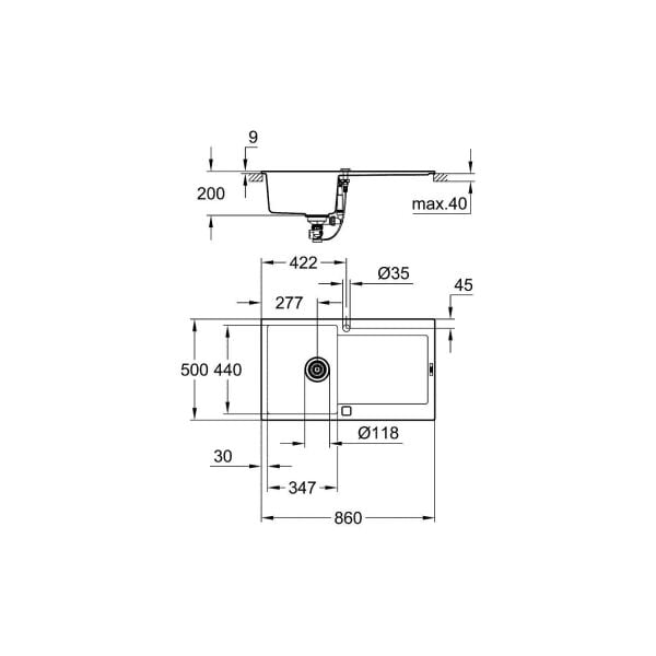 Grohe K500 Kuvars Kompozit Eviye 50 -C 86/50, Granit Gri Rengi - 31644At0