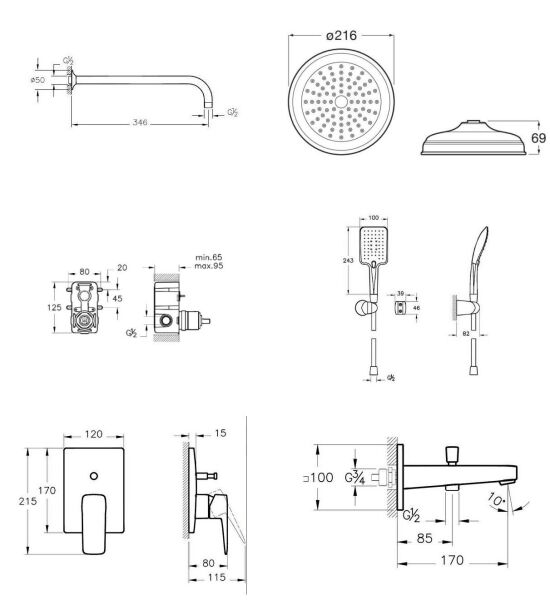 Artema Root Square Ankastre Banyo Seti - A42752SET3