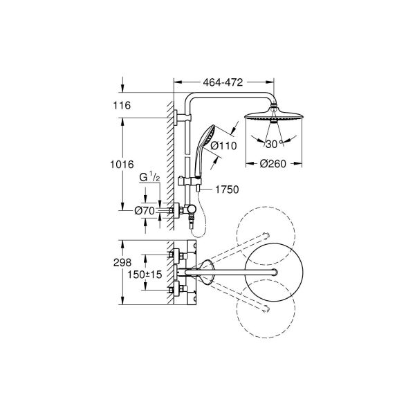 Grohe Euphoria System 260 Duvara Monte Termostatik Bataryalı Duş Sistemi 27296002