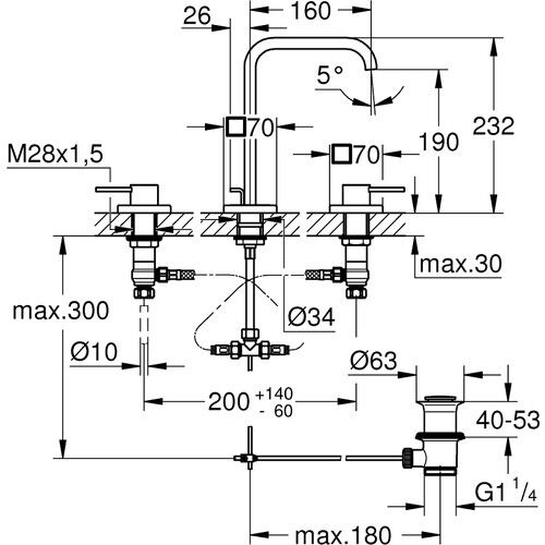 Grohe Allure 3 Delikli Lavabo Bataryası 1/2''m-Boyut 20188000