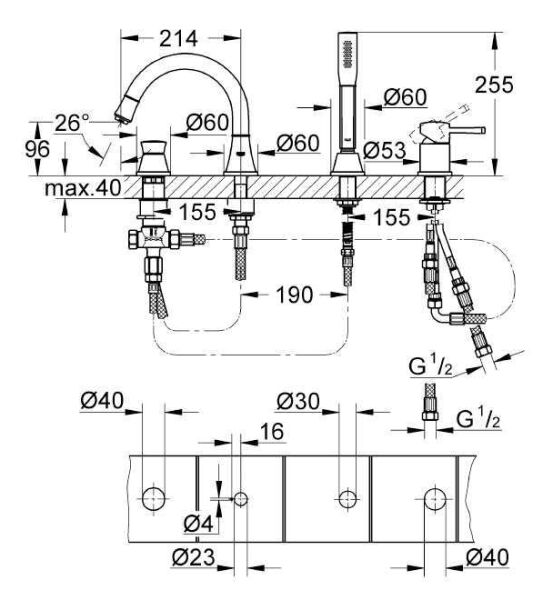 Grohe Grandera 4 Delikli Küvet Bataryası - 19936000