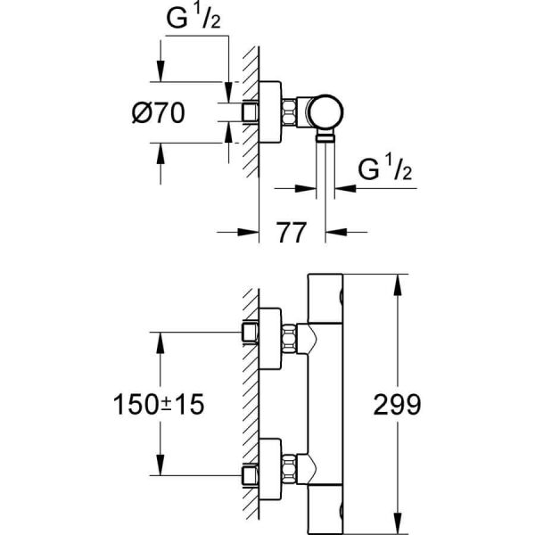 Grohe Grohtherm Cosmopolitan Termostatik Duş Bataryası - 34065000