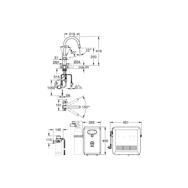 Grohe Blue Professional Arıtmalı İçme Suyu ve Soda Yapan Spiralli Eviye Bataryası- 31325002