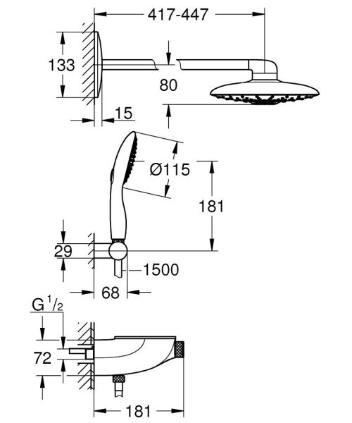 Grohe Rainshower System Smartcontrol Duo 360 Termostatik Yarı Ankastre Duş Bataryası 26443000