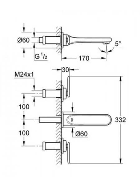 Grohe Veris 3 Delikli Duvardan Lavabo Bataryası - 20181000