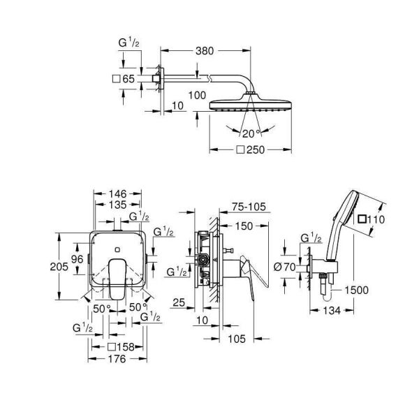 Grohe Cubeo Duş Sistemi Tempesta 250 İle - 1053360000