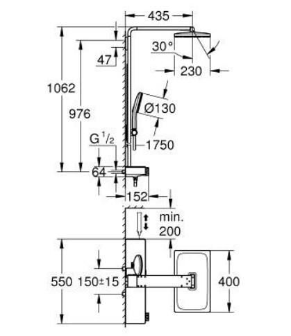 Grohe Rainshower Aqua Pure Duvara Monte Termostatlı Duş Sistemi - 100961GL00