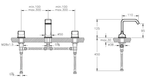 Suit L 3 Delikli Altın Lavabo Bataryası A4250823