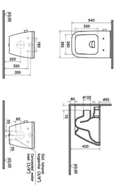 VitrA Integra Square Asma Klozet 7082B003-7209  (Yavaş Kapanır Klozet Kapağı Dahil)