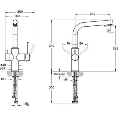 Vitra Split A42144 Dual Flow Krom Eviye Bataryası, Arıtma Çıkışlı - A42144