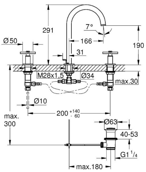 Grohe Atrio 3 Delikli Lavabo Bataryası 1/2'' M-Boyut - 20008DA3