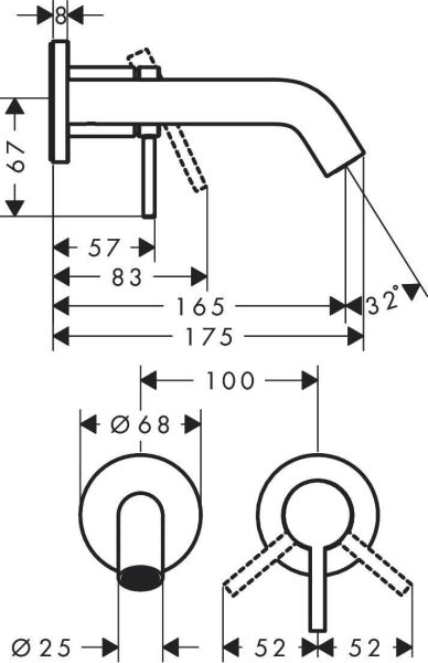 Hansgrohe Tecturis S Tek Kollu Lavabo Bataryası Ankastre Duvara Monte EcoSmart 16,5 cm - 73350000