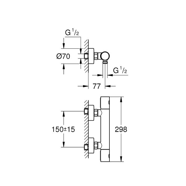 Grohe Grohtherm 1000 Cosmopolitan Termostatik Duş Bataryası - 34065002