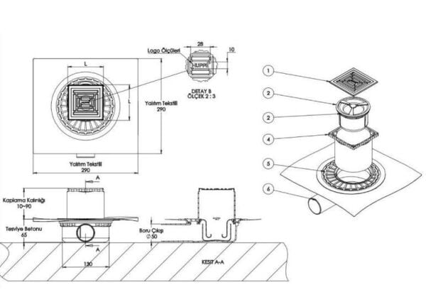 Hüppe Master 10x10 Yalıtımlı Noktasal Su Gideri Mat Yandan - 47H0026000000003