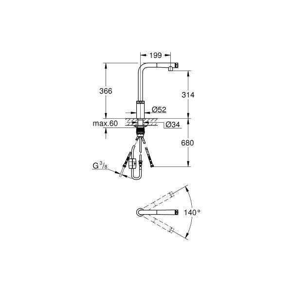 Grohe Eviye Bataryası Spiralli Smartcontrol Minta Krom 31613000