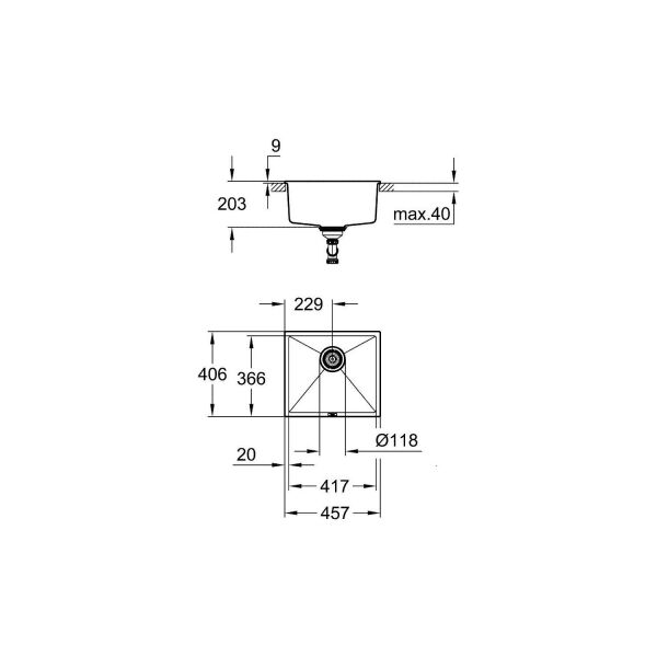 Grohe K700U Kuvars Kompozit Eviye 50 -C 45,7/40,6, Granit Siyah Rengi - 31653AP0