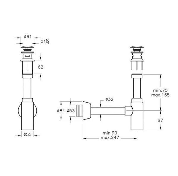 Vitra Lavabo Sifon Seti (T Tipi) Pvc Üzeri Krom Kaplama A45154