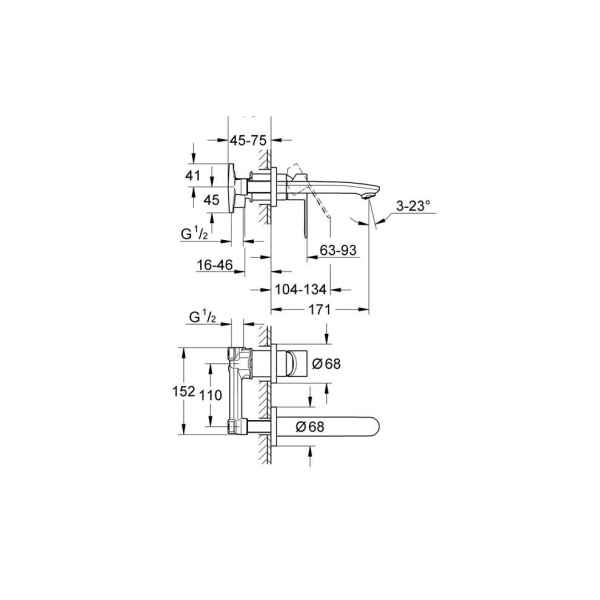 Grohe Eurostyle Cosmopolitan İki Delikli Duvardan Lavabo Bataryası - 19571002
