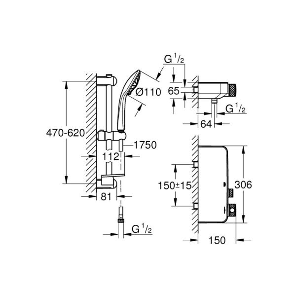 Grohe SmartControl Termostatik Duş Bataryası / Duş Seti Dahil - 34720000