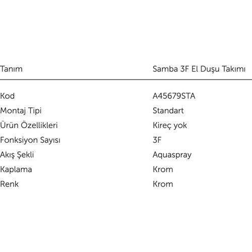 Artema Samba 3f El Duşu Takımı
