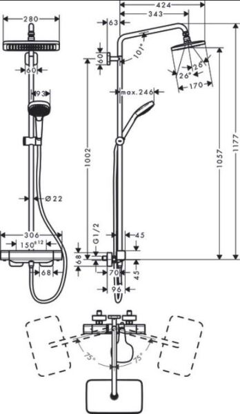 Hansgrohe Croma E Duş Kolonu 280 Termostatik 1jet 27630000