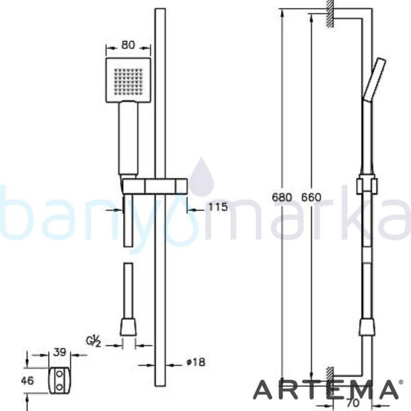 Artema Q-Line Sürgülü El Duşu Takımı - A45610