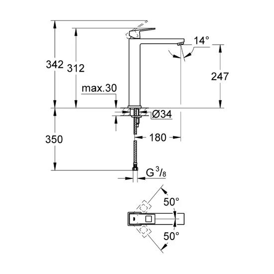 Grohe Eurocube Tek Kumandalı Lavabo Bataryası XL- Boyut - 23406000