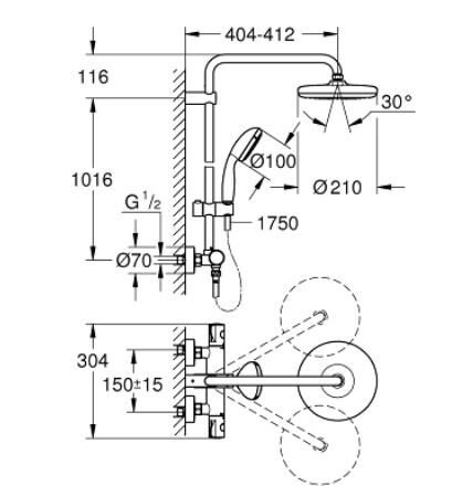 Grohe Bau System 210 Duvara Monte Termostatlı Duş Sistemi - 26699000
