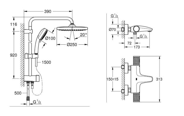Grohe Tempesta Cosmopolitan Duş Seti (Duş kolonu + Termostatik Batarya) - 26675000SET